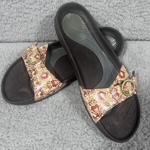 Cheeks by Tony Little Exercise Sandals Brown Aztec Slides Mules Size 10